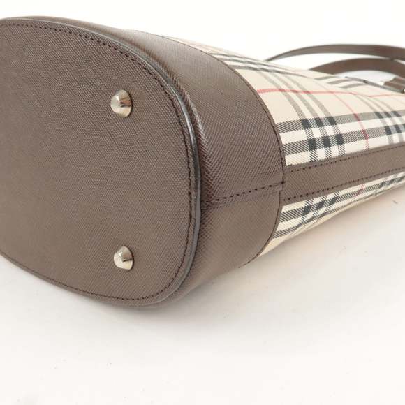 BURBERRY Canvas Leather Nova Plaid Tote Bag Beige Brown - Picture 13 of 16